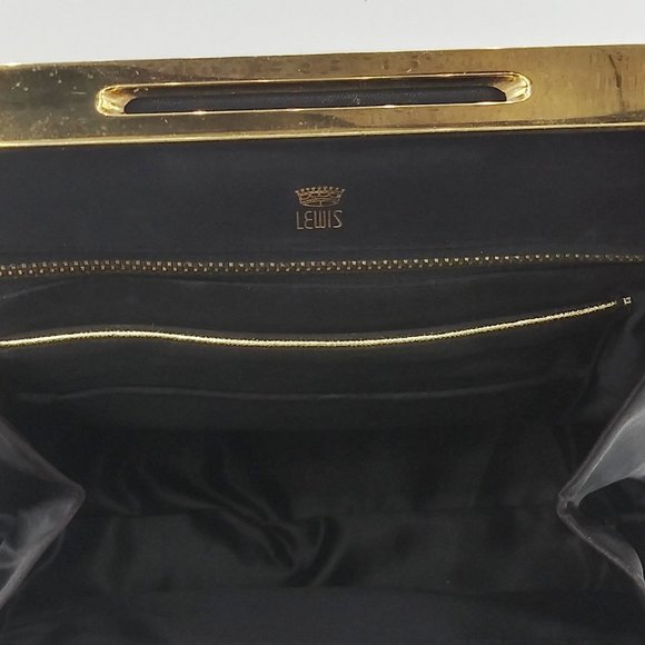 Vintage 1960s Crown Lewis Black Rayon Trapezoid Handbag Purse - Picture 9 of 9